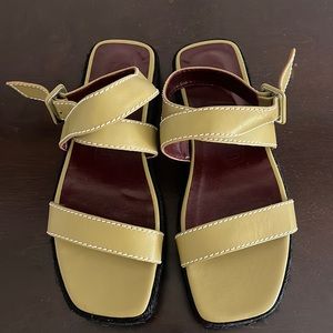 New STAUD Lara Espadrille Sandal leather crisscross strap sandal flat